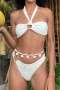 sexy 6-color patchwork padded halterneck bikini sets_Black_White