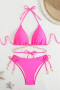 new sexy patchwork padded 6-color shell chains lace-up bikini sets_Pink_Magenta