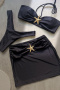 new sexy patchwork 3-color padded halterneck three-piece swimsuit_Black
