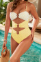 sexy plus-size patchwork contrast padded 4-color hollow one-piece swimsuit_Black_Pink_Yellow