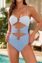 sexy plus-size patchwork contrast padded 4-color hollow one-piece swimsuit_Black_Pink_Yellow_Sky Blue