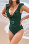 new plus-size patchwork 6-color padded lace-up one-piece swimsuit_Black_Pink_Dark Green