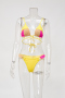 sexy contrast patchwork nylon ribbed padded 3-color lace-up bikini sets_Pink_Red_Yellow