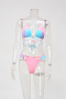 sexy contrast patchwork nylon ribbed padded 3-color lace-up bikini sets_Pink