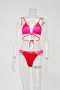 sexy contrast patchwork nylon ribbed padded 3-color lace-up bikini sets_Pink_Red