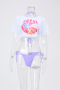 sexy graphic positioning print mesh cover-up padded three-piece swimsuit_Yellow_Light Purple