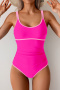 s-xl new contrast patchwork 5-color padded quick drying one-piece swimsuit_Black_Magenta
