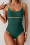 s-xl new contrast patchwork 5-color padded quick drying one-piece swimsuit_Black_Magenta_Dark Green