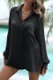 stylish see through single-breasted long sleeve beach cover-up(only cover-up)_Black