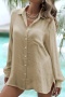 stylish see through single-breasted long sleeve beach cover-up(only cover-up)_Black_White_Pink_Haze Blue_Khaki 