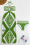 bohemian style geometric fixed printing padded tankini sets with one size skirts_Black_Green