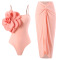 stylish 3-color 3d flowers padded one-piece swimsuit with chiffon one size skirt_Pink