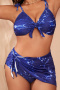 new plus-size patchwork contrast padded three-piece swimsuit_White_Dark Blue