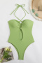 sexy patchwork 5-color padded lace-up halterneck one-piece swimsuit_Black_Red_Magenta_Deep Yellow_Light Green