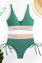 new contrast patchwork 5-color padded high-waist tankini sets_Black_White_Magenta_Forest Green
