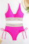 new contrast patchwork 5-color padded high-waist tankini sets_Black_White_Magenta