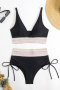 new contrast patchwork 5-color padded high-waist tankini sets_Black
