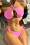 sexy patchwork padded 5-color lace-up halterneck bikini sets_Black_White_Pink