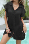 stylish 3 colors ruffle single-breasted beach mini dress cover-up(only cover-up)_Black