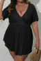 sexy plus size see through mesh v-neck beach mini dress cover-up(only cover-up)_Black