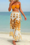 sexy 3 colors coconut tree printing padded underwire three-piece swimsuit_Yellow