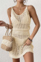 sexy cut out knitted 8 colors beach mini dress cover-up(only cover-up)_Black_White_Magenta_Orange_Green_Blue_Beige