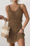 sexy cut out knitted 8 colors beach mini dress cover-up(only cover-up)_Black_White_Magenta_Orange_Green_Blue_Beige_Brown