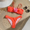 sexy color-block 3d flower decor padded removable straps bikini set_White_Red_Orange