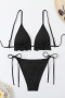 sexy patchwork 3-color texture padded lace-up bikini sets_Black
