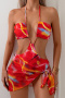 sexy patchwork contrast color padded halterneck one-piece swimsuit cover-up sets_Red