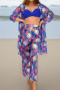 stylish patchwork leaves printing 4-color padded four-piece swimsuit_Black_Orange_Dark Green_Sea Blue
