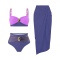 stylish patchwork contrast 3-color padded high-waist three-piece swimsuit_Pink_Purple