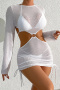 s-xl sexy patchwork padded 8-color with cover-up three-piece swimsuit_Black_White