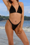 sexy 9-color crochet cotton unpadded lace-up halterneck bikini sets_Black