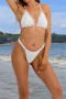 sexy 9-color crochet cotton unpadded lace-up halterneck bikini sets_Black_White