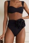 sexy 5 colors 3d flower decor padded high waist tankini set_Black