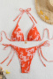stylish patchwork 5-color flowers printing padded lace-up bikini sets_Pink_Orange