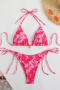 stylish patchwork 5-color flowers printing padded lace-up bikini sets_Pink