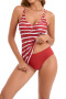 new plus-size patchwork stripes printing padded suspender tankini sets_Black_Red