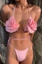sexy patchwork 3d flowers 3-color padded suspender bikini sets_Black_Pink