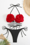sexy patchwork 3d flowers 3-color padded suspender bikini sets_Black