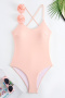 new patchwork padded 3d flowers suspender one-piece swimsuit_Black_Light Pink
