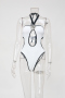 sexy contrast patchwork 3d flower padded hollow halterneck one-piece swimsuit_Black_White