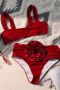 new patchwork 5-color 3d flowers padded suspender tankini sets_Black_Rose Red