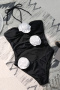 new patchwork contrast 3d flowers padded hollow halterneck one-piece swimsuit_White