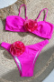 new patchwork 3d flowers padded suspender bikini sets_Black_Magenta