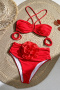 stylish patchwork 3-color 3d flowers padded lace-up tankini sets_Black_Red