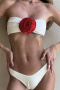stylish patchwork 3-color 3d flower padded suspender bikini sets_White