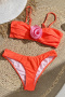 stylish patchwork 3-color 3d flower padded suspender bikini sets_White_Red_Neon Orange