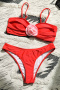 stylish patchwork 3-color 3d flower padded suspender bikini sets_White_Red